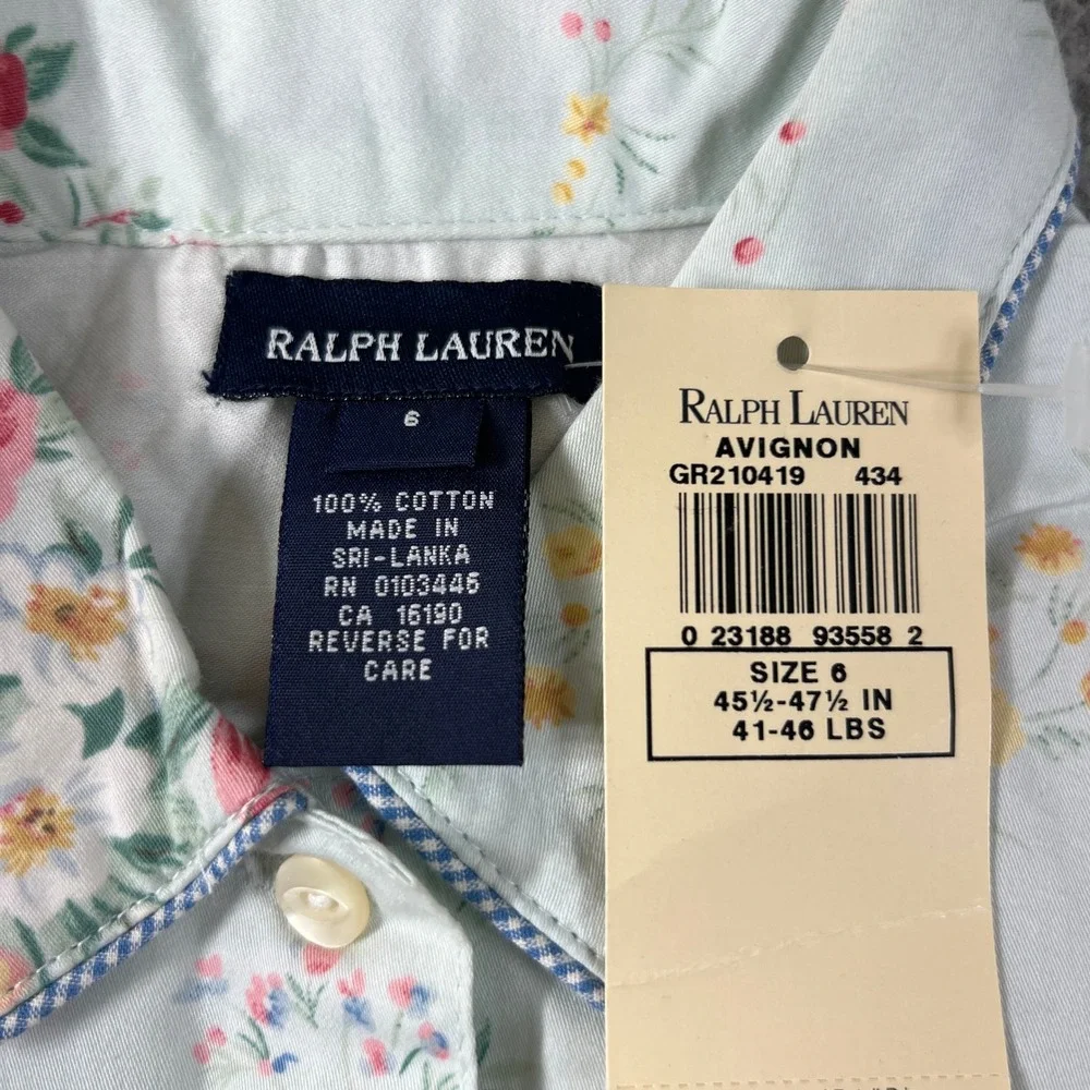 Ralph Lauren Pajama Set Girls Size 6 Mint‎ Green Floral Avignon Sleeveless Pants